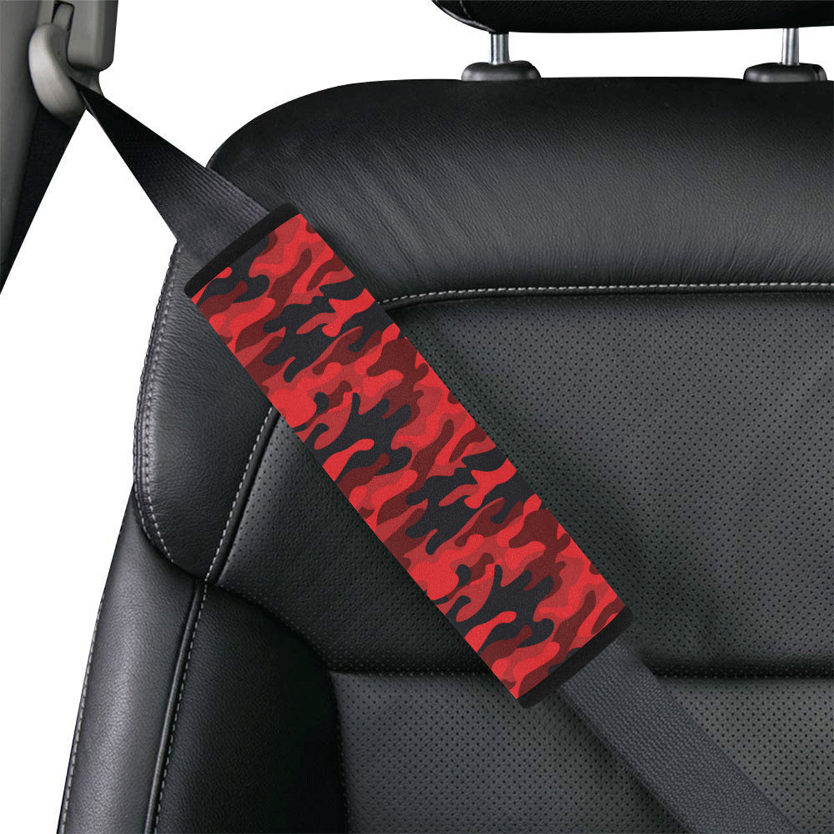 Camo Red Pattern Print Design 03 Car Seat Belt Cover