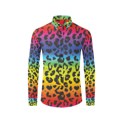 Rainbow Leopard Pattern Print Design A01 Men's Long Sleeve Shirt