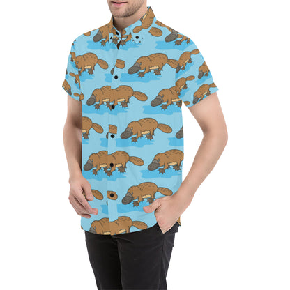Platypus Pattern Print Design A02 Men's Short Sleeve Button Up Shirt