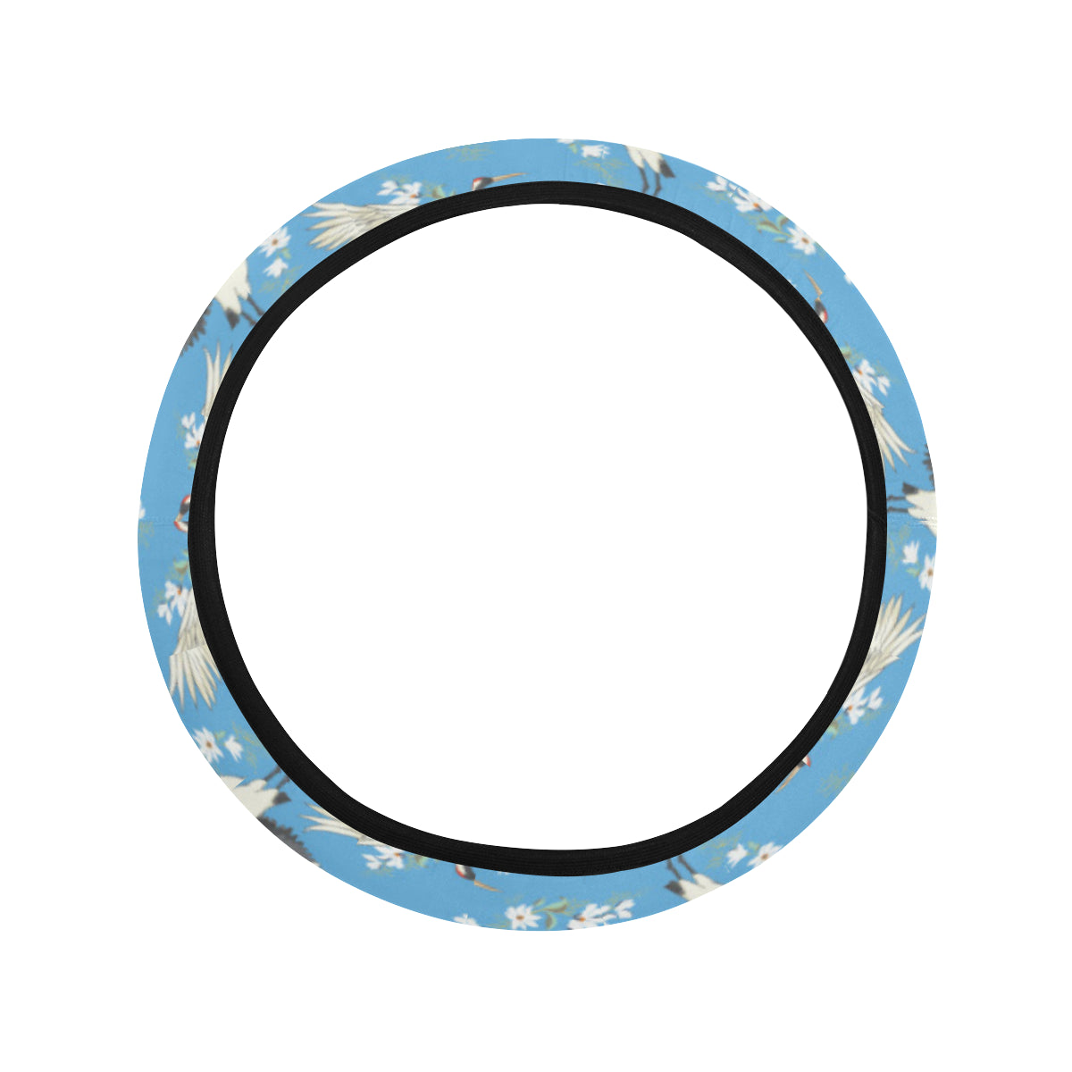Crane Pattern Print Design 03 Steering Wheel Cover with Elastic Edge