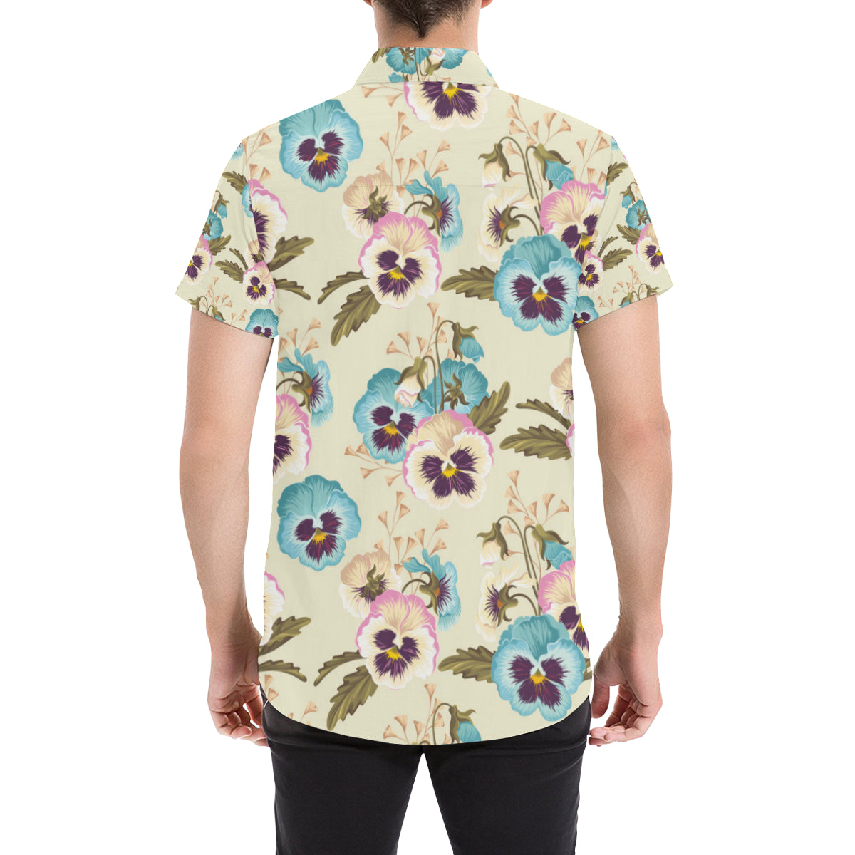Pansy Pattern Print Design A02 Men's Short Sleeve Button Up Shirt