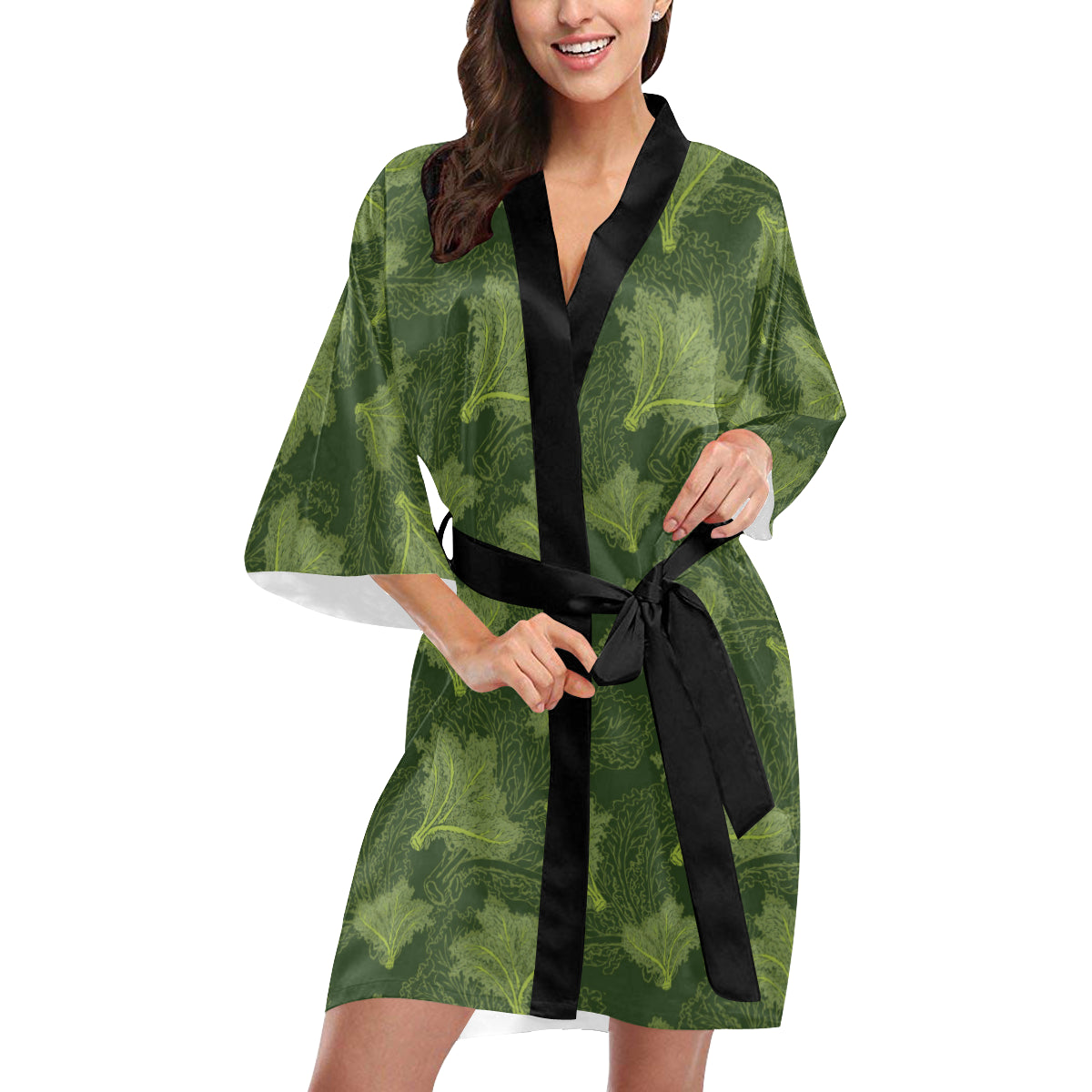 Kale Pattern Print Design 01 Women's Short Kimono