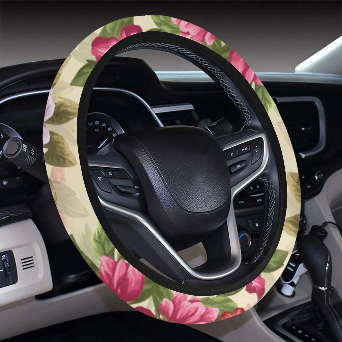 Summer Floral Pattern Print Design SF08 Steering Wheel Cover with Elastic Edge