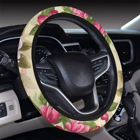 Summer Floral Pattern Print Design SF08 Steering Wheel Cover with Elastic Edge