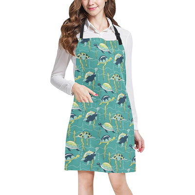 Sea Turtle Pattern Print Design T08 Apron with Pocket