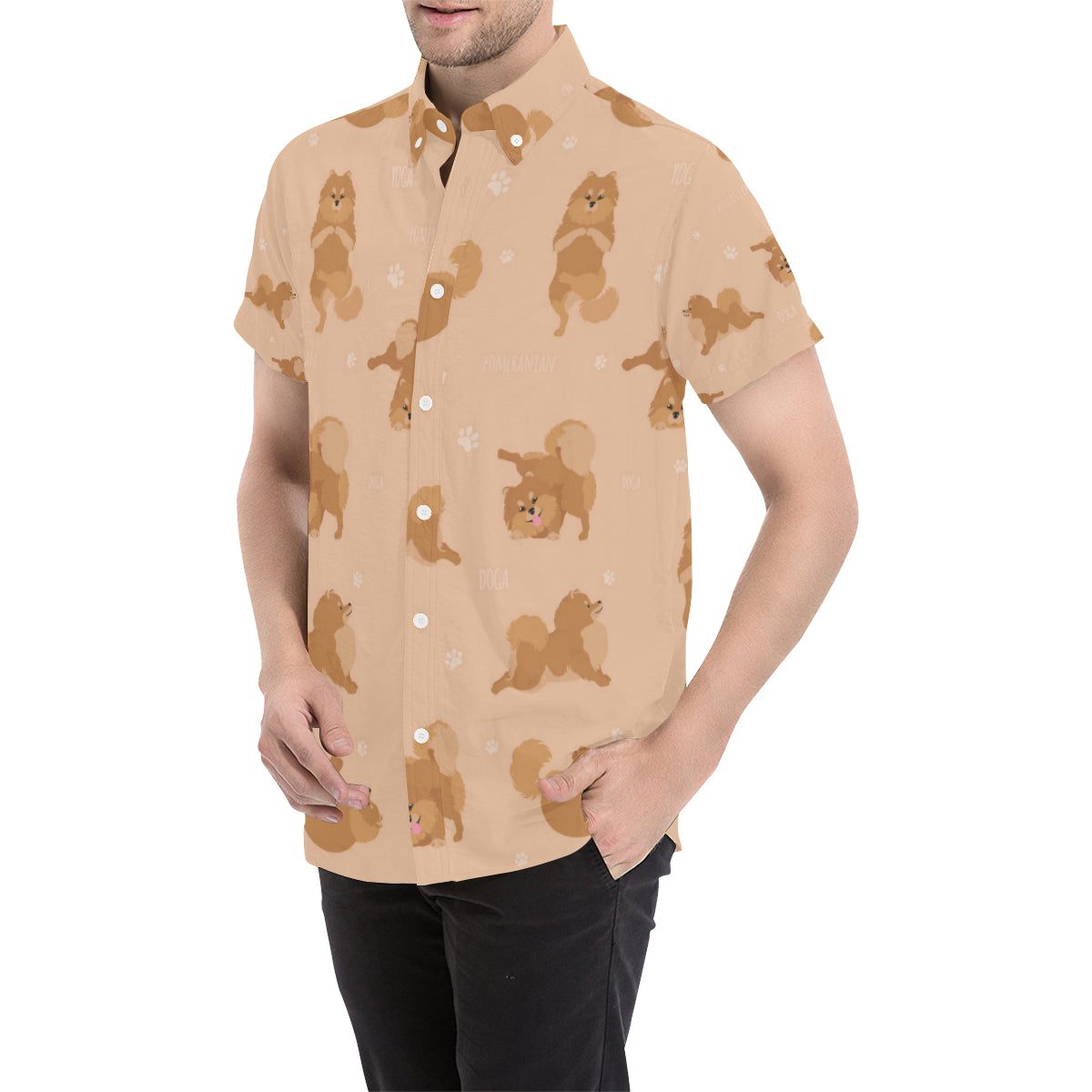 Pomeranians Pattern Print Design A06 Men's Short Sleeve Button Up Shirt