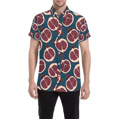 Pomegranate Pattern Print Design PG02 Men's Short Sleeve Button Up Shirt