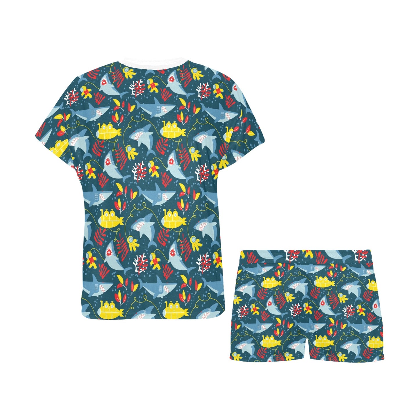 Scuba With Sharks Print Design LKS303 Women's Short Pajama Set