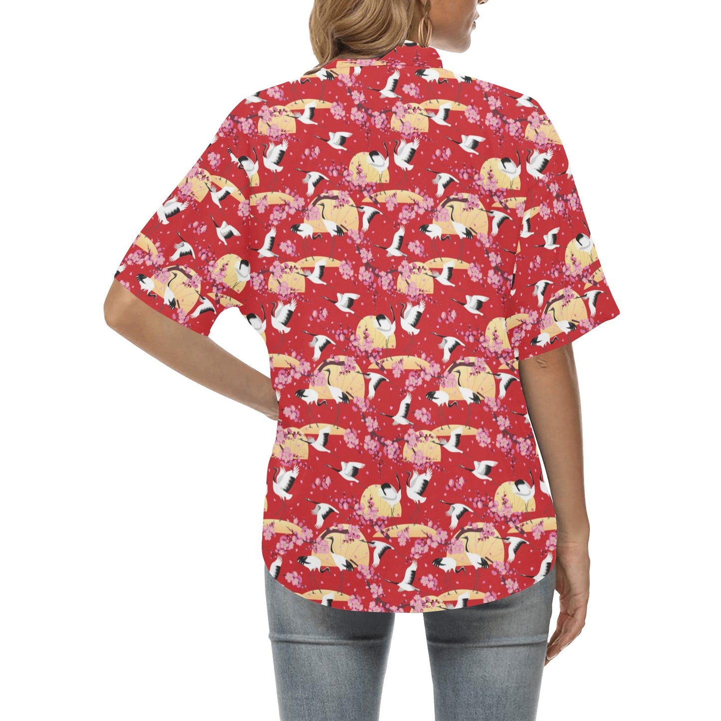 Crane Pattern Print Design 04 Women's Hawaiian Shirt