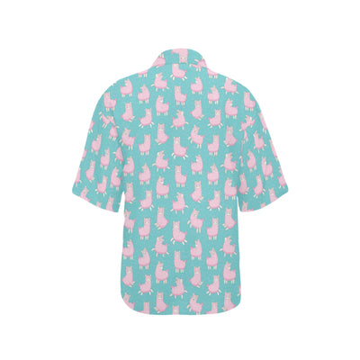 Alpaca Cartoon Design Themed Print Women's Hawaiian Shirt