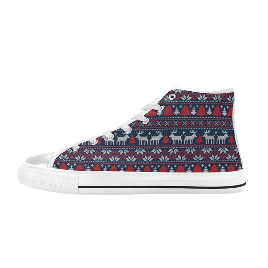 Reindeer Print Design LKS405 High Top Women's White Shoes
