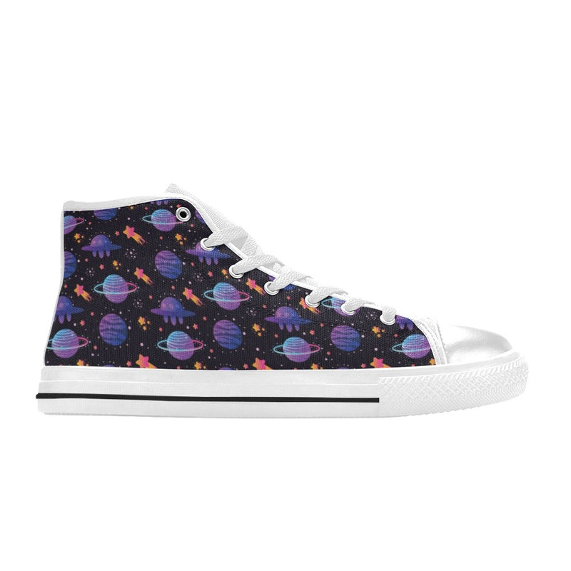 UFO Star Galaxy Print Design LKS308 High Top Women's White Shoes