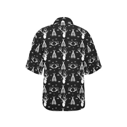Deer Native Indian Print Pattern Women's Hawaiian Shirt