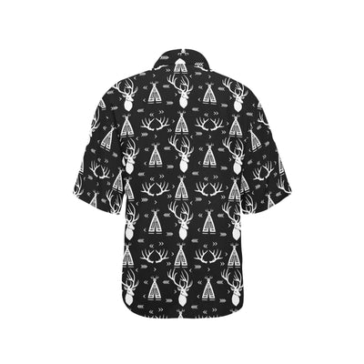 Deer Native Indian Print Pattern Women's Hawaiian Shirt