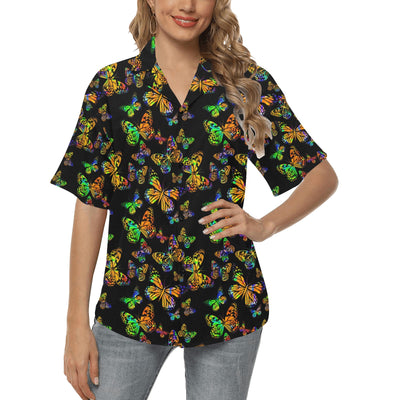 Butterfly Neon Color Print Pattern Women's Hawaiian Shirt