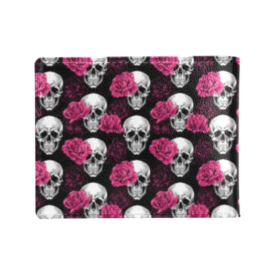 Pink Rose Skull Themed Print Men's ID Card Wallet