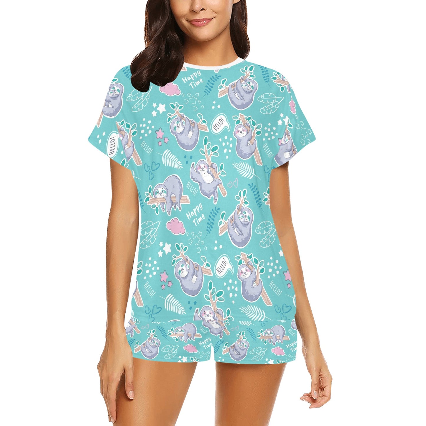 Sloth Print Design LKS309 Women's Short Pajama Set