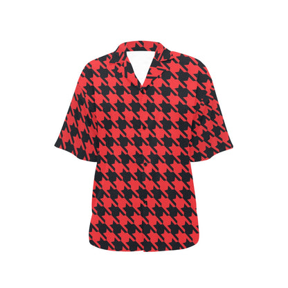 Houndstooth Red Pattern Print Design 03 Women's Hawaiian Shirt
