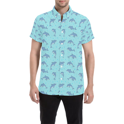 Dolphin Baby Cute Print Pattern Men's Short Sleeve Button Up Shirt