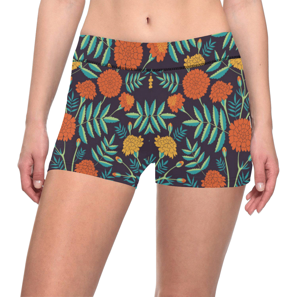 Marigold Pattern Print Design MR01 Yoga Shorts