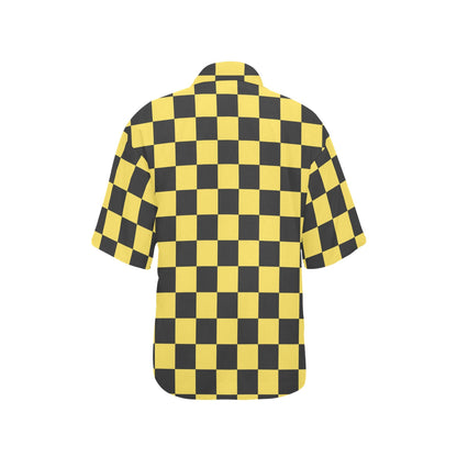 Checkered Yellow Pattern Print Design 03 Women's Hawaiian Shirt