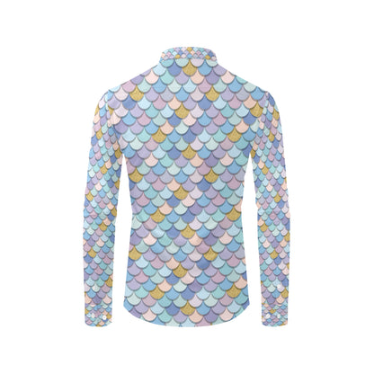 Mermaid Scales Pattern Print Design 05 Men's Long Sleeve Shirt