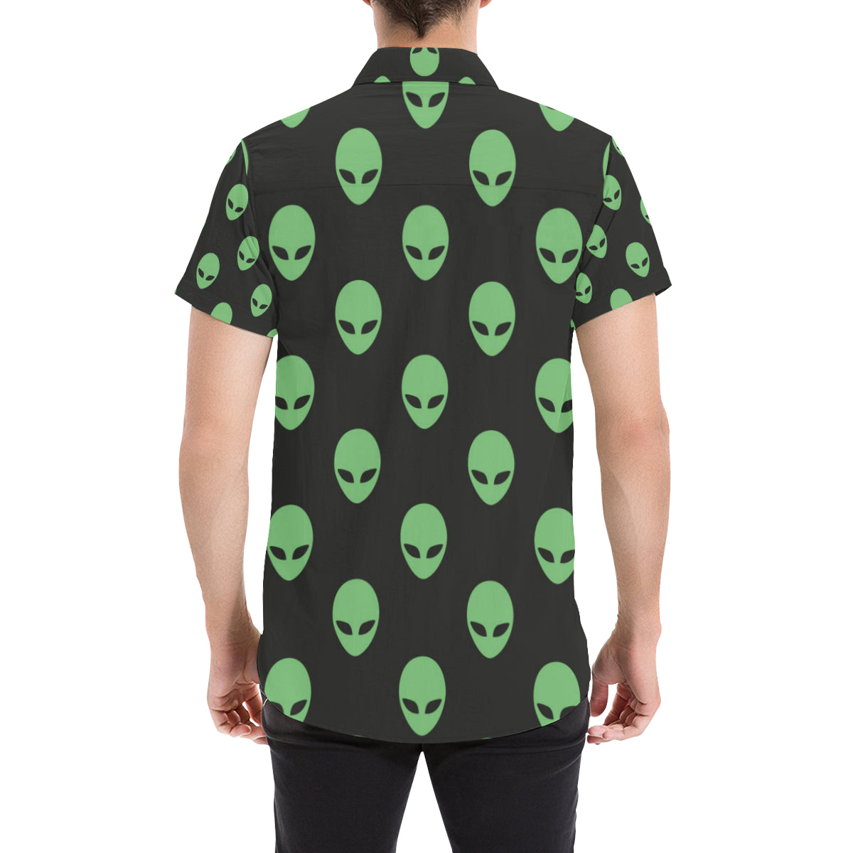 Alien Green Neon Pattern Print Design 01 Men's Short Sleeve Button Up Shirt