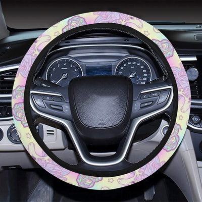 Unicorn Rainbow Star Heart Print Steering Wheel Cover with Elastic Edge