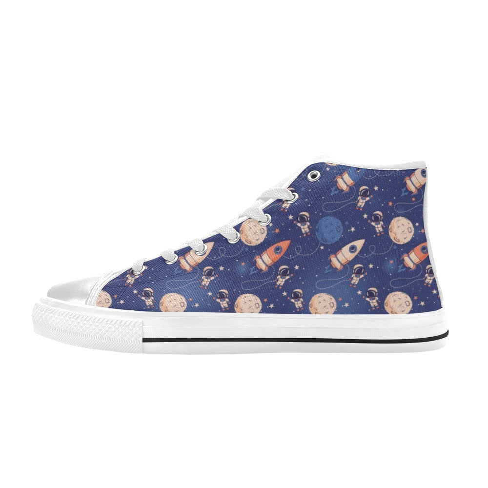Space Astronaut Rocket Print Design LKS304 High Top Women's White Shoes