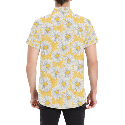 Daisy Yellow Watercolor Print Pattern Men's Short Sleeve Button Up Shirt