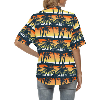 Palm Tree Sunset Design Print Women's Hawaiian Shirt