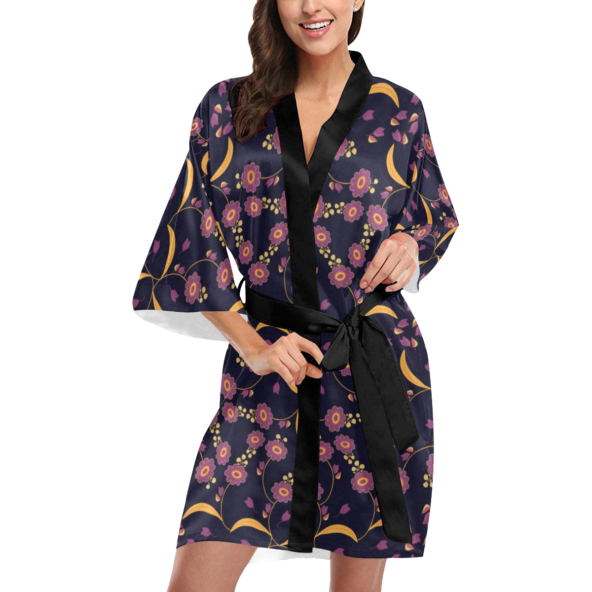Anemone Pattern Print Design AM012 Women's Short Kimono