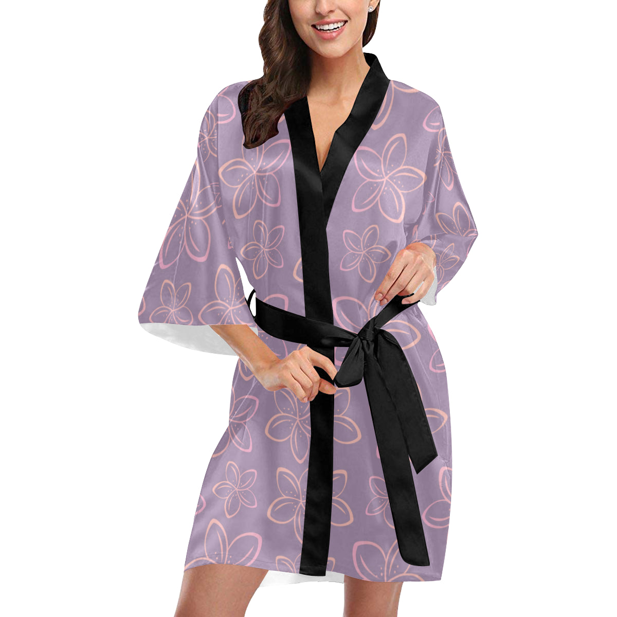 Plumeria Pattern Print Design A01 Women's Short Kimono