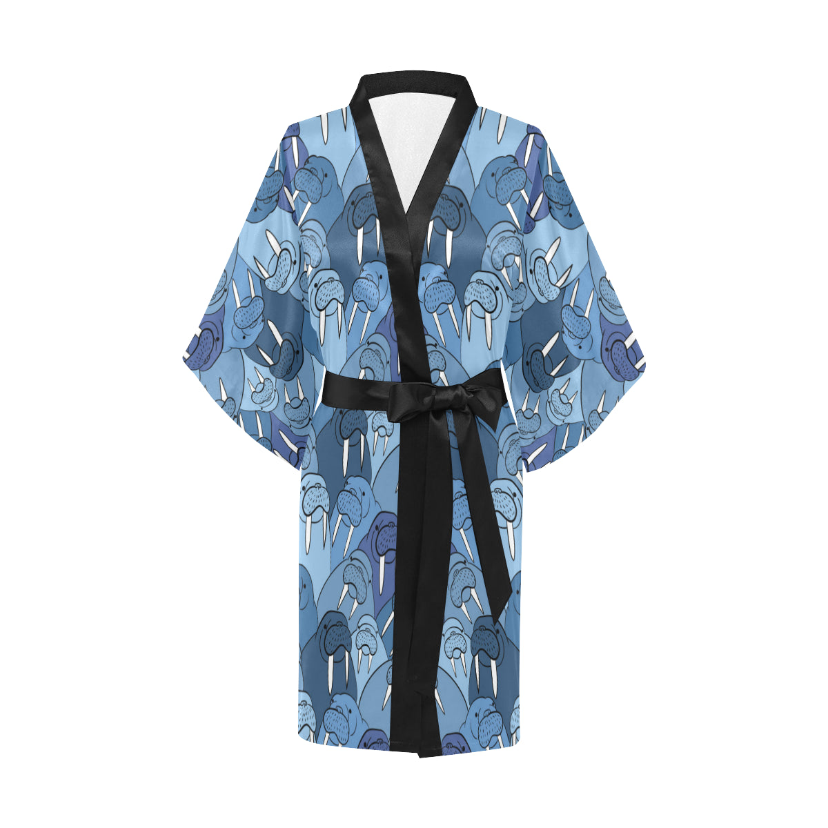 Walrus Pattern Print Design 01 Women's Short Kimono