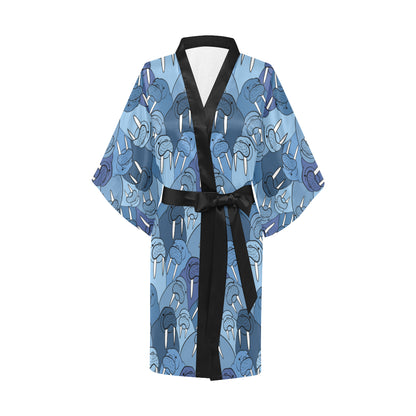 Walrus Pattern Print Design 01 Women's Short Kimono
