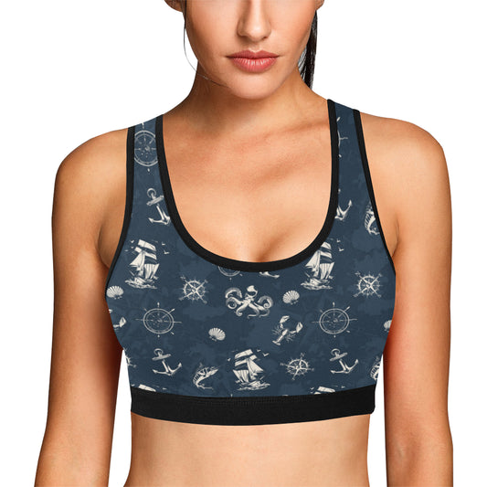 Nautical Sea Themed Print Sports Bra