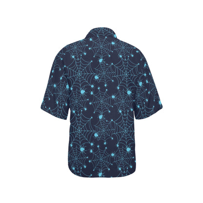 Spider Web Blue Print Design LKS304 Women's Hawaiian Shirt