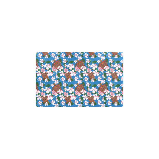 Sea Turtle Pink Hibiscus Hawaiian Print Kitchen Mat