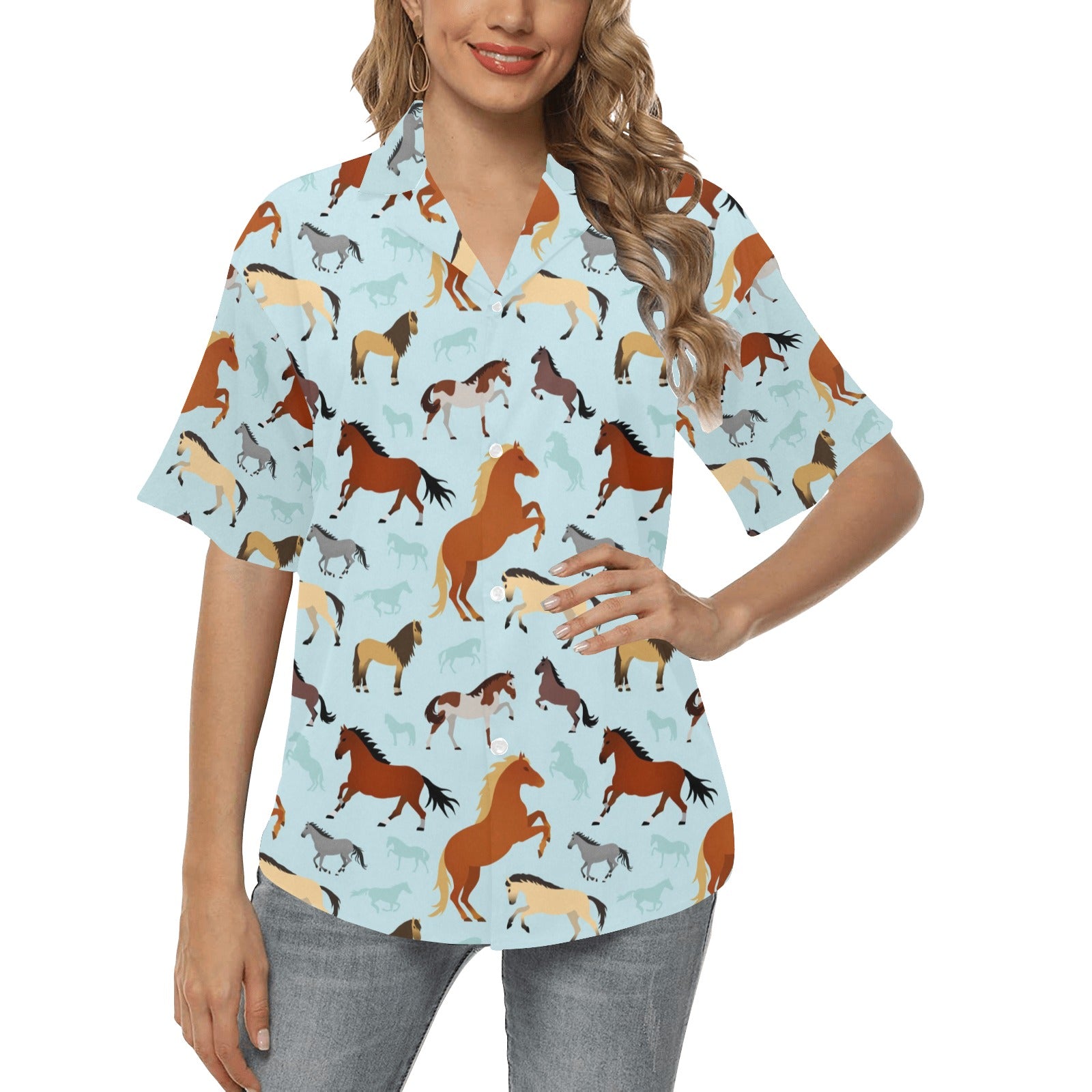 Horse Cute Themed Pattern Print Women's Hawaiian Shirt