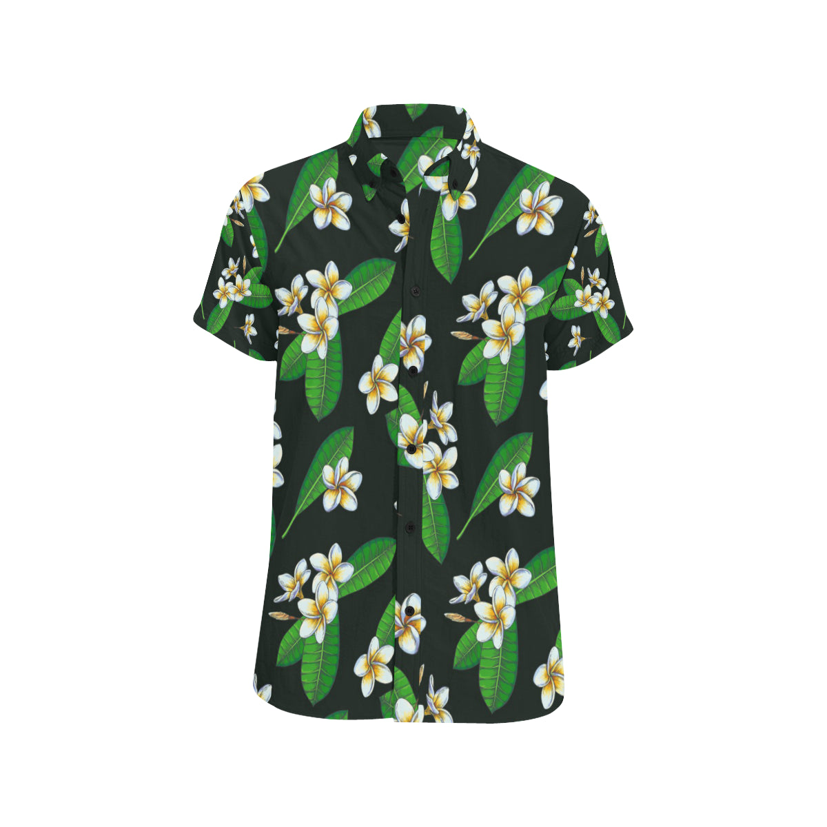 White Plumeria Pattern Print Design PM023 Men's Short Sleeve Button Up Shirt