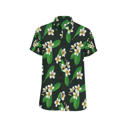 White Plumeria Pattern Print Design PM023 Men's Short Sleeve Button Up Shirt