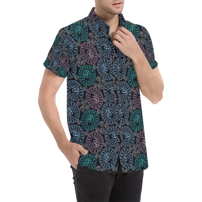 Eye of Horus Ethnic Pattern Men's Short Sleeve Button Up Shirt