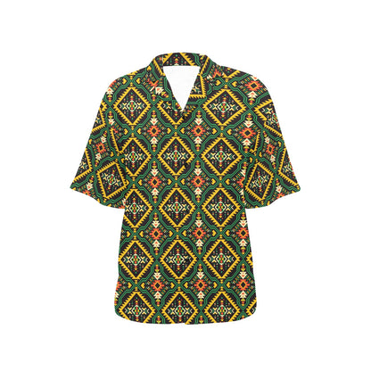 Kente Green Design African Print Women's Hawaiian Shirt