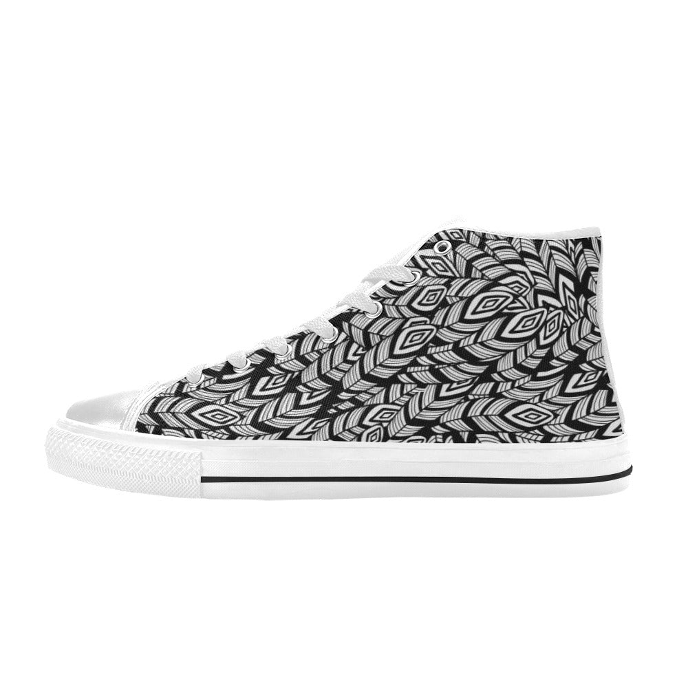 Tribal Pattern Print Design LKS302 High Top Women's White Shoes