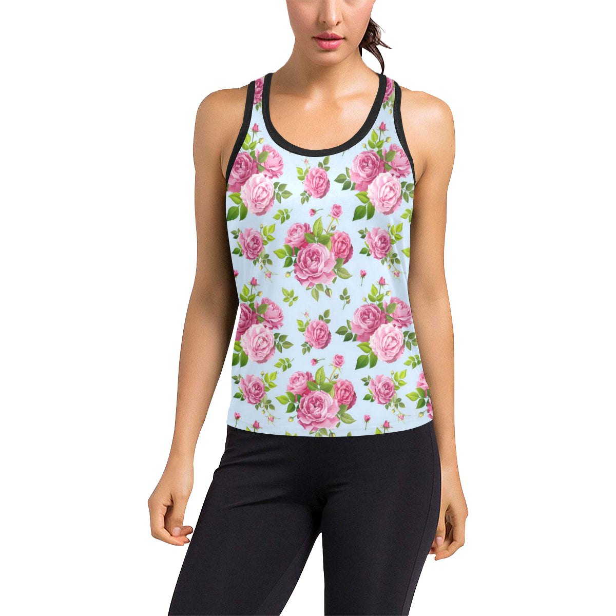 Rose Pink Pattern Print Design RO08 Women's Racerback Tank Top
