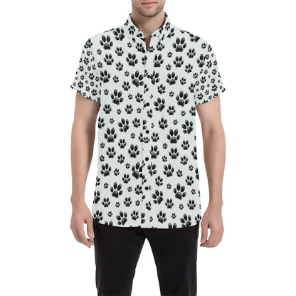 Paw Themed Print Men's Short Sleeve Button Up Shirt