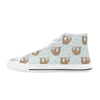 Sloth Print Design LKS308 High Top Women's White Shoes