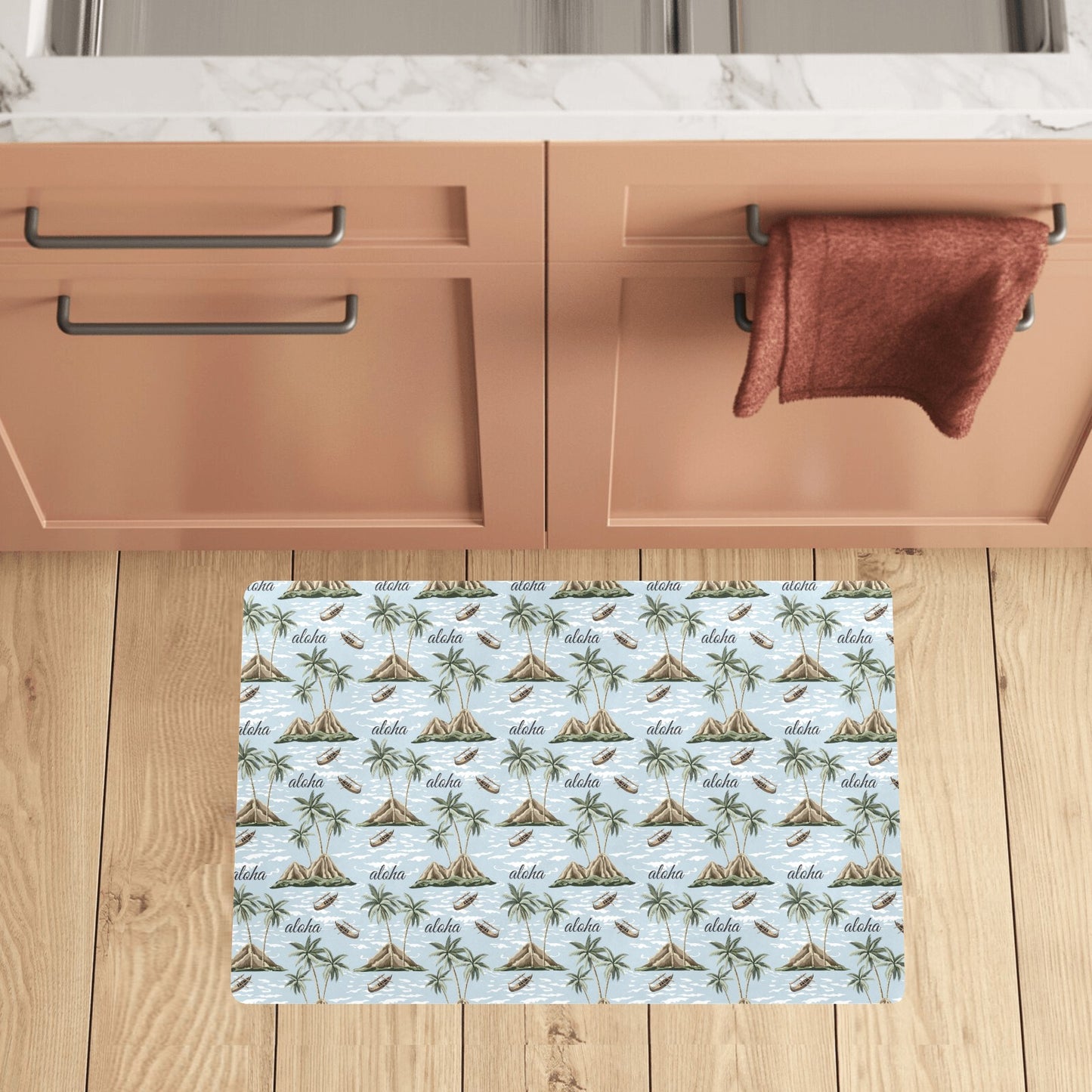 Aloha Hawaii island Design Themed Print Kitchen Mat