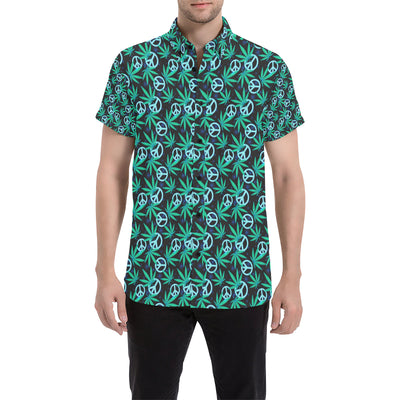 Peace Sign Themed Design Print Men's Short Sleeve Button Up Shirt