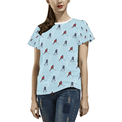 Hockey Player Print Design LKS302 Women's  T-shirt